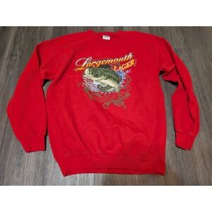 Largemouth Lager Red Sweatshirt Adult‎ Medium Fishing Graphic Gildan Heavy Blend